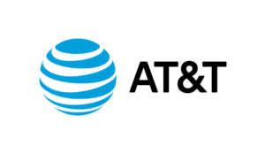 Blue AT&T globe logo to the left of text "AT&T"