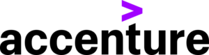 Logo of Accenture in black block text with a purple greater than sign over the letter t