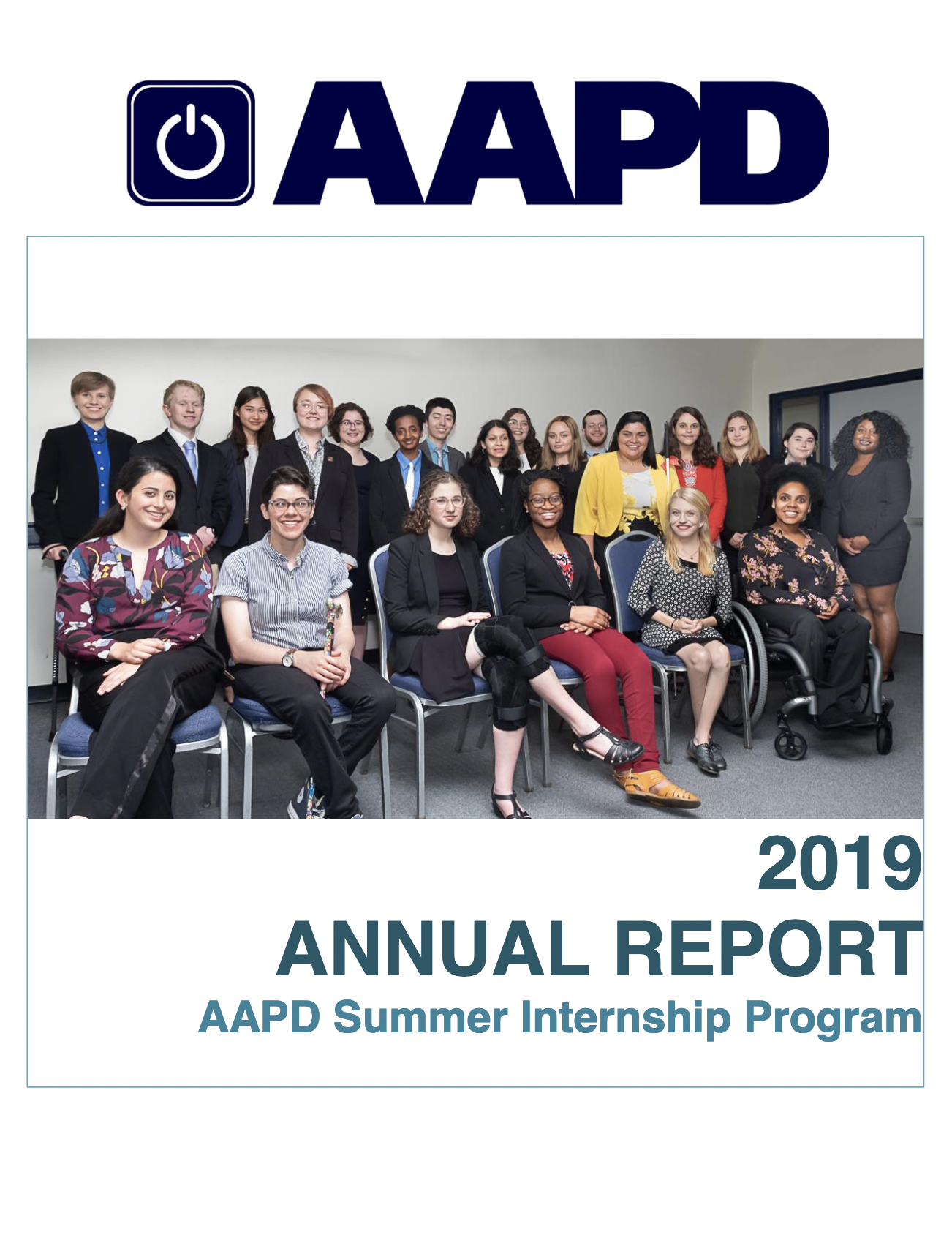 screenshot of 2019 annual report with aapd logo above image of group of people posing for photo