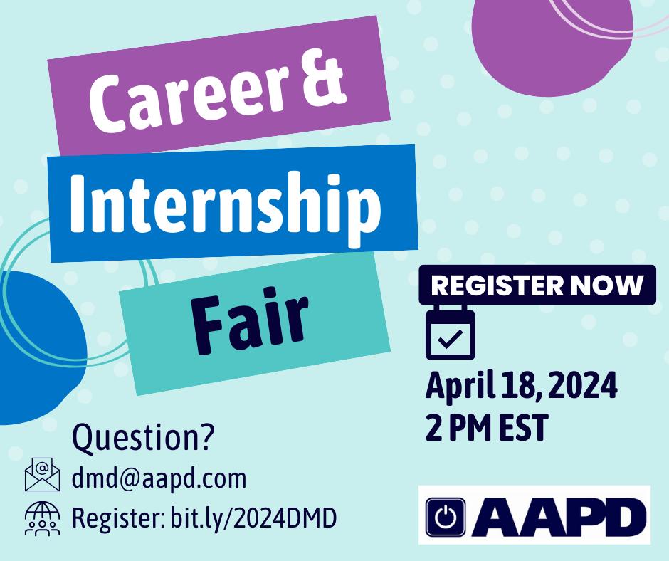 The image is a graphic advertisement for a Career & Internship Fair. It has a playful, professional design with a light blue background dotted with white circles. At the top, 