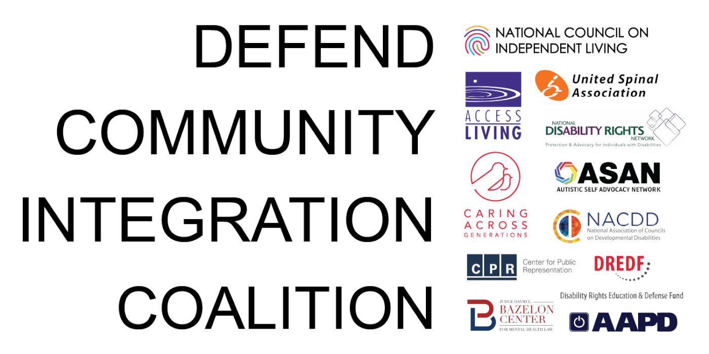 Defend Community Integration Coalition logo featuring its name in large letters and its member logos on the right